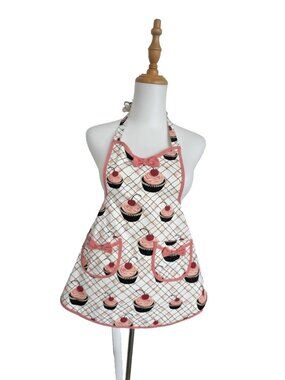 JESSIE STEELE Children Girl's Apron Cupcake Pocket Bows Pink Red Black Cooking